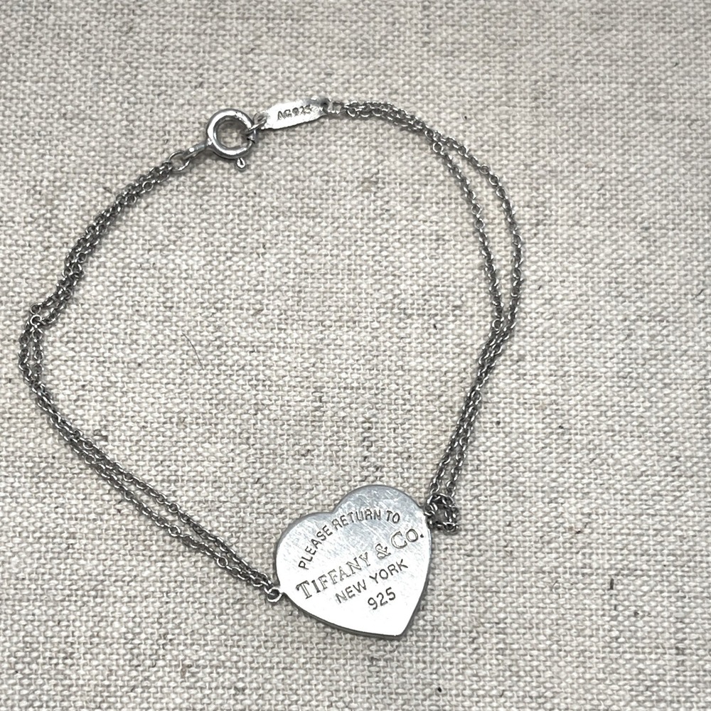 Tiffany & Co Return to Tiffany Heart Tag Bracelet 925 Silver Double Chain